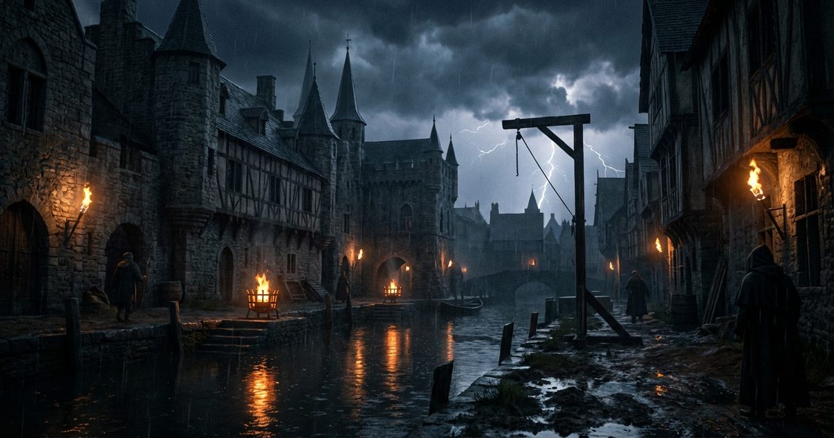Amsterdam medieval canals at night dark history 750 years - gothic atmosphere