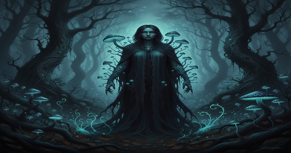 feminist body horror mushrooms mycelium woman dark gothic forest 2026