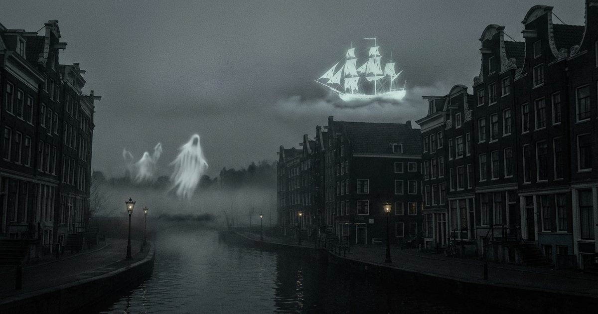 Witte Wieven white apparitions over Dutch polder mist at night — Netherlands dark folklore
