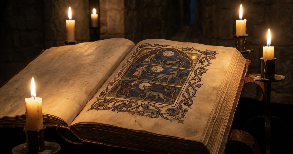 manoscritto medievale illustrato licantropia lupo mannaro letteratura gotica