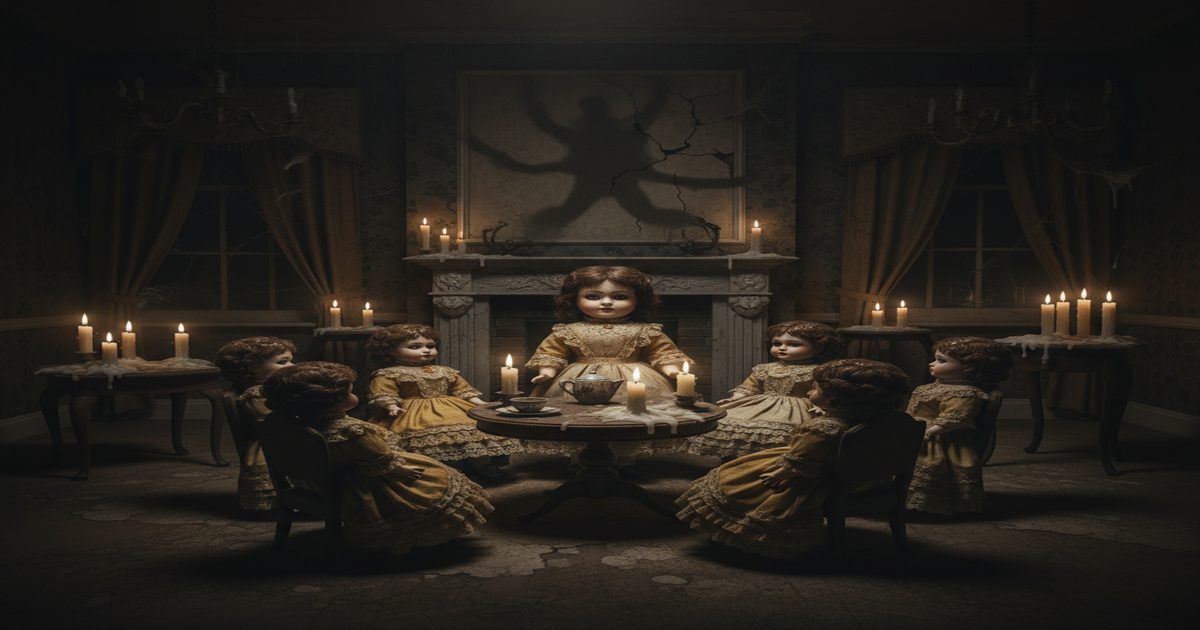 Victorian porcelain dolls in dim light, Freud uncanny and uncanny valley in horror literature