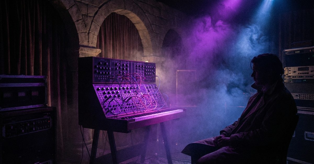 Darkwave: nocturnal landscape with synthesizers and electronic gothic atmosphere