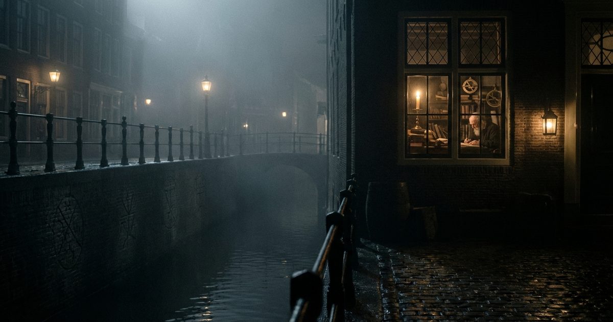 Amsterdam canali notturni seicento, studio di van Beuningen con simboli cabalistici alle pareti