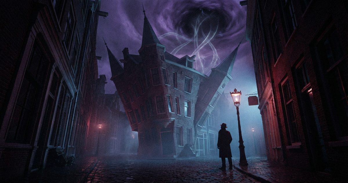 Impossible alien geometry defying reality, Lovecraftian cosmic dread — weird fiction aesthetic