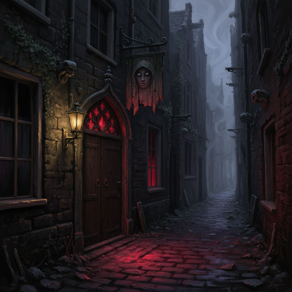 Dark entrance to a bordello in a forgotten Amsterdam alley