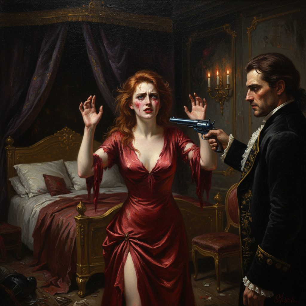 Alex punta la pistola verso Jeneth che implora pieta. L'ultimo sguardo tra carnefice e vittima. 'Ti prego...' l'ultima parola prima dello sparo.
